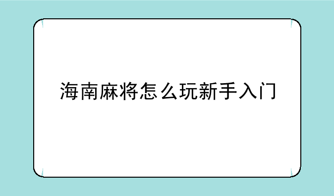 海南麻将怎么玩新手入门