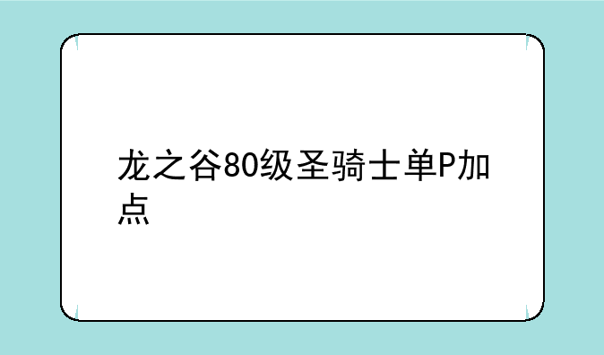 龙之谷80级圣骑士单P加点