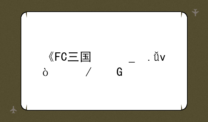 《FC三国志英杰传》金手指是什么？