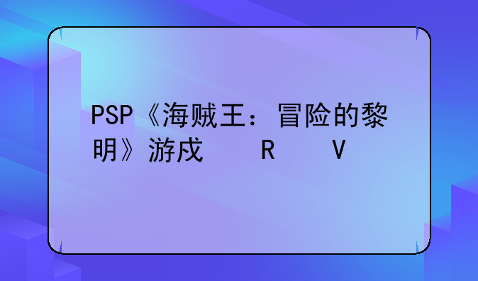 PSP《海贼王：冒险的黎明》游戏攻略