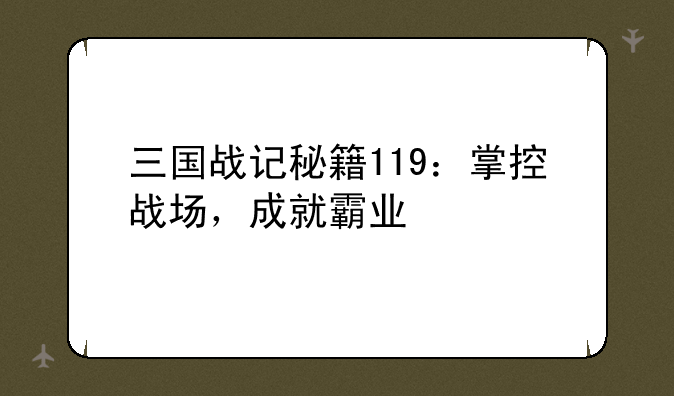 三国战记秘籍119：掌控战场，成就霸业