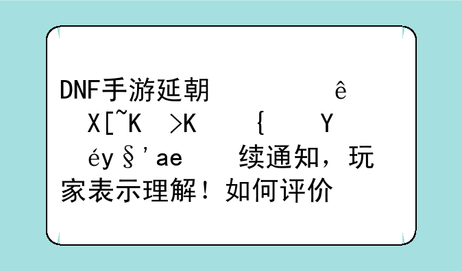 DNF手游延期上线：具体上线日期后续通知，玩家表示理解！如何评价？