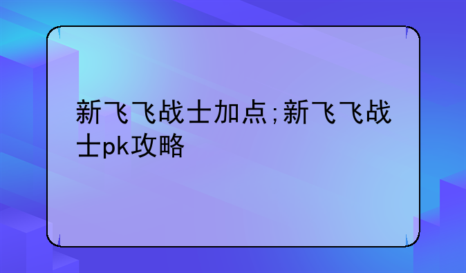 新飞飞战士加点;新飞飞战士pk攻略