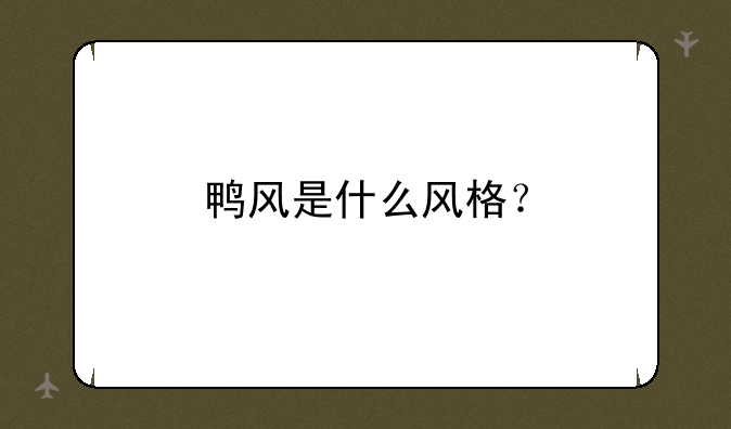 鸭风是什么风格？